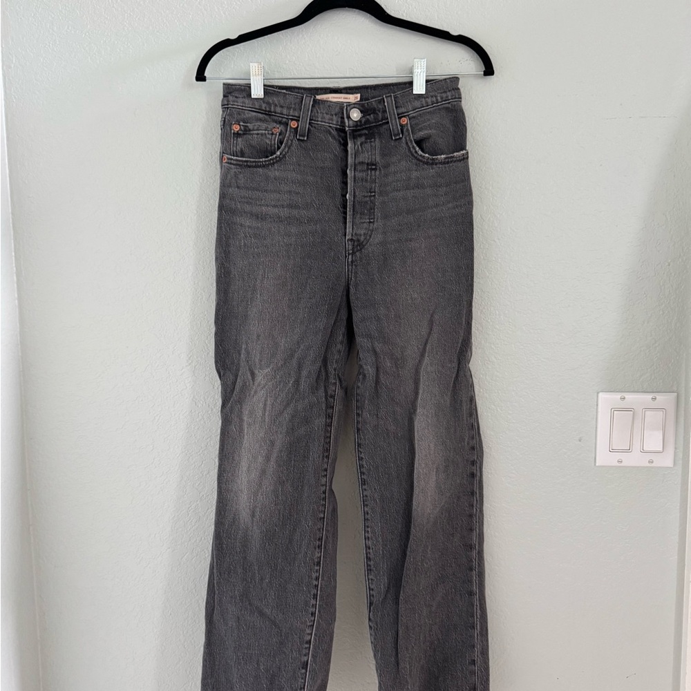 Levi’s Premium Ribcage Straight Ankle Jeans 26 Gray Wash